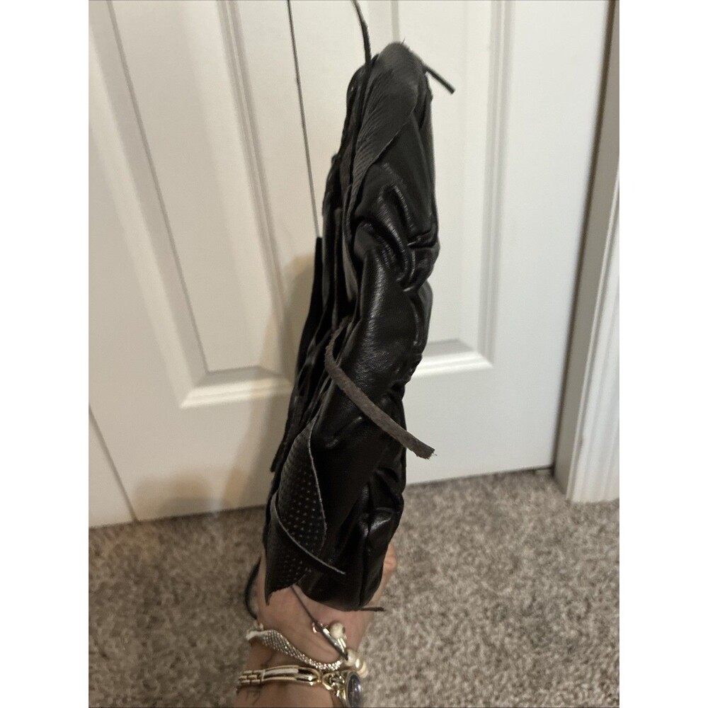 Bags By Pinky Y2K Black Leather Fringe Shoulder Bag Vintage 90s USA - Picture 8 of 9